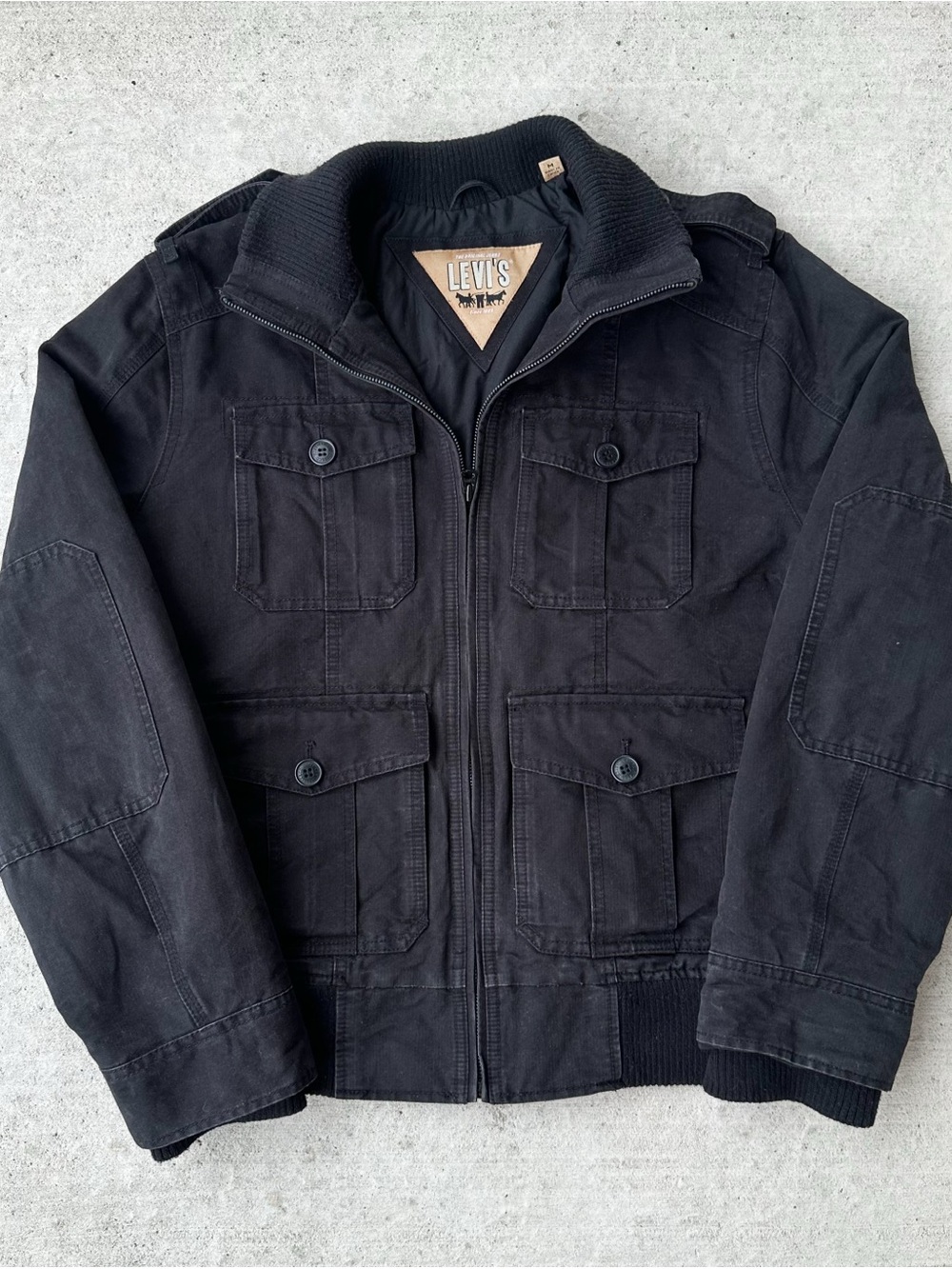 Levi's Men's Black Canvas Military Utility Jacket Full Zip Cargo Pockets